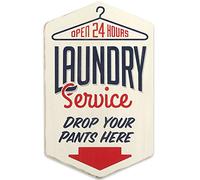 Open Road Brands Decoración de pared de madera para servicio de lavandería, divertido cartel para lavandería, deja caer tus pantalones aquí