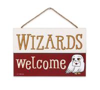 Open Road Brands Harry Potter Wizards Welcome Hanging Wood Wall Decor - Fun Harry Potter Sign for Home Decorating