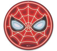 Open Road Brands Marvel Spider-Man Mask - Letrero de metal redondo de neón sintético, decoración de pared para cueva de hombre o sala de cine