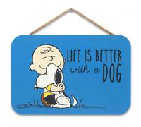 Open Road Brands Peanuts Charlie Brown and Snoopy Life is Better with a Dog Hanging Wood Wall Decor Cute Snoopy Sign for Home