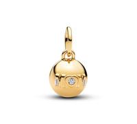 Openable mom Ball 14k Gold-Plated Dangle with Clear Cubic Zirconia and Black Enamel