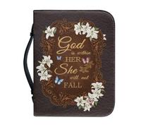OPENARTUP Daisy - Bolsas de Biblia con bolsillos, funda marrón para la Biblia para mujer con cremallera, funda de cuero para mujer, funda de Biblia con asas, God is Within Her She Will Not Fall