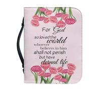OPENARTUP Funda de Biblia floral rosa con soporte para bolígrafo, funda de piel sintética para la Biblia para mujer, funda portátil con bolsillos y cremallera, regalos cristianos, para Dios tan amado