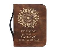 OPENARTUP Funda de la Biblia de girasol con soporte para bolígrafo, funda de cuero marrón para la Biblia para mujer, funda portátil con bolsillos y cremallera, regalos cristianos, para Dios tan amado