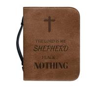 OPENARTUP Funda para Biblia con cruz para hombre, funda de cuero marrón con asa y bolsillo, bolsa de Biblia impermeable con suministros de estudio, The Lord is My Shepherd I Lack Nothing
