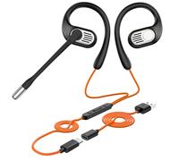 OpenRock Link 10 - Auriculares Open-Ear Cableados, Cancelación de Ruido IA con 2 Micrófonos y Micrófono Giratorio 240°, USB-C/USB-A para Llamadas y Reuniones