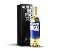 «Operación mosca todos a la mierda» Mensaje en una Botella. Vino Blanco Premium Verdejo Joven + Gift Box. Etiqueta Azul PERSONALIZABLE