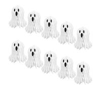 Operitacx 10 Unidades Fantasmas Blancos de Papel 3D Decoración de Halloween Resistente al Desgarro y Fácil de Colgar Cuerda y Ganchos Colgante para Mesa de Comedor