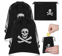 Operitacx 12 Piezas Bolsas Cordón para Monedas y Joyas Halloween Pirata, Tela Poliéster, Diseño Calavera y Huesos, Tamaño 15.5x11.5 Cm, Adecuado para Fiestas y Regalos Temáticos