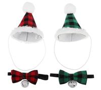 Operitacx 2 Juegos Sombrero Navideño para Mascota Pajarita, Conjunto Verde | Cotton-polyester, Ajustable y Cómodo, para Perros y Gatos, Fiestas Navideñas y Decoración Festiva