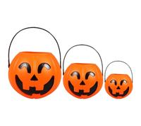 Operitacx 3 Piezas Cubo de Calabaza de Plástico Naranja para Halloween con Diseño Único, Adecuado para Decoración y Almacenamiento en Fiestas y Eventos