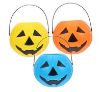 Operitacx 3 Piezas Cubo de Calabaza para Dulces de Halloween Contenedor Portable Decoración y Trick Treat Incluye Colores Naranja Azul