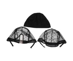Operitacx 3 Piezas de Gorra de Malla Negra para Peluca, Elástica, Cómoda y Transpirable, Hecha de Nylon y Encaje, Adecuado para Mujeres, Niñas y Hombres