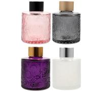 Operitacx 4 botellas difusoras de vidrio con tapas, forma de botella pequeña, tarros difusores para fragancia del hogar (+ rosa + gris + morado)