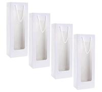 Operitacx 4 Piezas Bolsa de Vino para Botellas Bolsa de Vino Tinto de Papel Kraft Blanco con Ventana Capacidad Razonable para Bodas y Banquetes