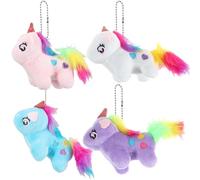 Operitacx 4 Piezas Llavero de Peluche Unicornio Colorido, Colgante | Felpa y Algodón PP Aleación de Zinc, Tacto Suave y Superficie Lisa, Adorno Ligero para Habitación