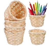 Operitacx 6 Piezas Cesta de Madera para Escritorio, Organizador de | Madera, Tejido Decorativo y Acabado Sencillo, para Balcón o Dormitorio Flores Secas y Objetos