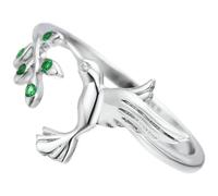 Operitacx Anillo Abierto Diseño de Colibrí y Hojas para Mujer de Plata Joyería Ajustable de Dedo Pequeño y Obsequio Elegante para Uso Diario