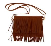 Operitacx Bolso Bandolera Flecos de Poliéster Resistente, Tamaño Compacto 25x17x1 Cm, Color Marrón Claro, Diseño Vintage Multifuncional para Mujer, Adecuado para Fiestas, Citas y Viajes