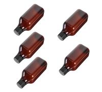 Operitacx Botellas de Viaje Pet de 200 Ml, Juego de 5 Botellas Cuadradas de Cuello Largo Marrón con Tapa de Rosca Negra y Tapón Interior, Envases Rellenables para Champú, Loción y Artículos