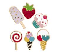 Operitacx Broches de 6 Piezas de Helado y Piruleta de Fresa Estilo Dibujos Animados, Pequeños Pines de Esmalte Colorido para Chaquetas, Bolsos y Decoraciones de Fiestas de Verano