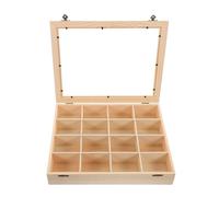 Operitacx Caja 16 Compartimentos con Tapa Acrílica Transparente de Madera para Exhibición y Almacenamiento Seguro para Colección de Rocas y Minerales
