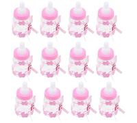 Operitacx Caja de Dulces para Biberones Diseño de Oso Cristal, 12 Piezas en Tela Rosa Cintas Decorativas para Fiestas Infantiles y Regalos