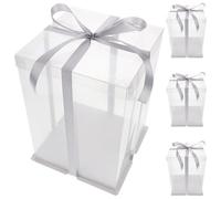 Operitacx Caja transparente para tartas con cinta para pasteles, 4 unidades, 8,6 x 8,6 x 12,59 cm, caja de regalo transparente con tapa para bodas y expositores de regalo
