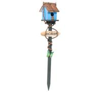 Operitacx Casa de Pájaros de Jardín Estaca, Casa para Pájaros Azul de Ratán y Madera, Decoración para Balcón y Parque, No se Deforma Fácilmente, Elaboración Detallada, Navidad
