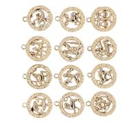 Operitacx Colgantes del Zodiaco DIY de Aleación Dorada, Juego de 12 Colgantes Redondos para Hacer Joyas, Accesorios Duraderos y Atractivos para Manualidades y Decoraciones de Cumpleaños