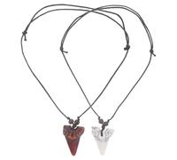 Operitacx Collar Surfista Masculino de Resina Colmillo de Tiburón Ajustable 2 Piezas Blanco y Marrón, Collares Playeros para Hombre, Cadena Tribal para Playa y Fiestas