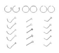 Operitacx Conjunto de 21 Anillos Nasales en Color Plata de Acero Inoxidable Duraderos y Cómodos, Diseño Moderno para Piercings Nasales de Mujer