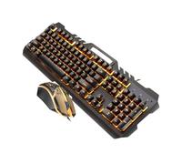 Operitacx Conjunto Teclado y Ratón Metálico Retroiluminación Naranja RGB para Juegos y Oficina, Teclas Resistentes a Arañazos, Sensación Mecánica Cómoda, USB, Diseño Portátil para Pc y Computadora