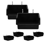 Operitacx Contenedor de Almacenamiento Plástico para Tablero Perforado, 6 Piezas con Apertura Inclinada, Soportes Integrados, Color Negro, Organizador Versátil para Taller y Garaje,