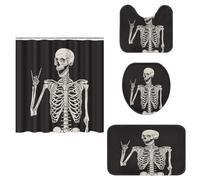 Operitacx Cortina de Ducha Halloween Calavera Negra, Set de Cuatro Piezas