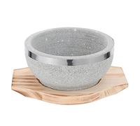 Operitacx Cuenco de Piedra con Bandeja de Madera para Bibimbap y Sopas Set para Cocina Coreana Alimentación Caliente y Decoración Elegante