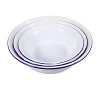 Operitacx Cuencos de Esmalte Vintage para Sopa y Verduras, Set de 3 Piezas Bordes Enrollados, Recipientes para Mezclar y Servir en Cocina y Baño
