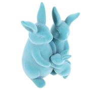Operitacx Decoración de Conejito de Pascua Flocado para Centro de Mesa, Figuras Familiares de Conejo de Resina Azul, Estatua Decorativa para Hogar, Jardín y Oficina, Set de 3 Piezas
