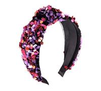 Operitacx Diadema de Lentejuelas Moradas para Mujer, Doble Capa de Malla y Terciopelo Nudo Cruzado, Accesorio de Moda para Fiesta y Uso Diario