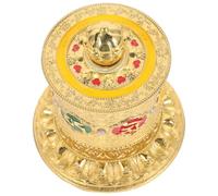 Operitacx Dorado Rueda de Oración Budista Adorno Religioso, de Latón | Decoración Tibetana Vintage, Pieza Portátil para Oficina, Mesa y Salpicadero