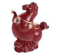 Operitacx Escultura de Caballo de Cerámica Roja Diseño Feng Shui para Decoración de Escritorio en Casa, Adorno Chino Que Invoca Suerte y Es Fácil de Limpiar