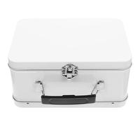 Operitacx Estuche de Hojalata con Cerradura Metálica, Caja Metálica Blanca 205x150x100 Mm, Organizador de Escritorio Vintage para Guardar Recuerdos, Joyas y Manualidades, Caja Portátil