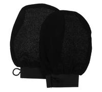 Operitacx Guantes Exfoliantes de Ducha Cuerpo Par de 2 Unidades Negros Guantes de Masaje y Limpieza Corporal para Baño y Spa Material de Seda Sintética para Eliminar Piel Muerta y Facilitar