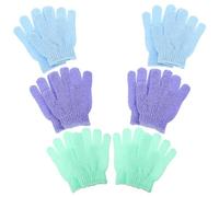 Operitacx Guantes Exfoliantes de Ducha de Nylon 12 Piezas, Manoplas para Exfoliar la Piel en Colores Morado, Verde y Azul, Tamaño Ajustable para Baño Unisex y Limpieza Corporal Profunda