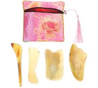 Operitacx Herramienta de Masaje de Cuerno de Buey con Bordes Suaves 4 Piezas y Bolsa con Cordón Varios estilos para Cuidado Facial Seguro en Spa y Relajación Varios estilos