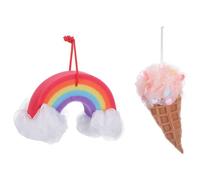 Operitacx Juego 2 Esponjas de Ducha Forma de Helado y Arcoíris, Esponjas Vegetales Exfoliantes Suaves y Compactas para Baño Corporal, Accesorios de Baño para Mujer, Bola de Ducha Color Rosa