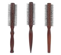 Operitacx Juego de 3 Cepillos Redondos de Madera para Cabello Rizado, Mango de Calabaza en Color Rojo Marrón, para Volumen, Secado y Peinado Profesional, Peine para Flequillo y