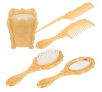 Operitacx Juego de 5 Cepillos y Peines Cabello de Salón con Contenedor Dorado Vintage, Cerdas Indoloras para Masaje y Porta Accesorios de Peluquería para Uso Doméstico y Profesional