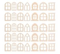 Operitacx Juego de 50 piezas en miniatura de ventanas de madera y puertas de hadas sin pintar, versátil para proyectos de manualidades, jardín y decoración de viviendas, modelos creativos en miniatura