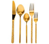 Operitacx Juego de Cubiertos de Acero Inoxidable Utensilio de Cocina Seguro y Práctico Diseño, Tenedor y Cuchara Dorados para Uso en Cocina